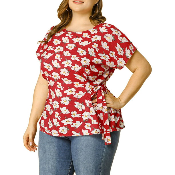 Unique Bargains - Women's Floral Short Sleeve Summer Tops - Walmart.com - Walmart.com