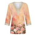 thumbnail image 4 of Taylonsss Fashion Women's Summer V-Neck 3/4 Sleeve Lace Print Casual T-shirt Blouse, 4 of 5