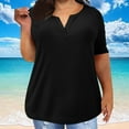 thumbnail image 4 of Olyvenn Cotton V Neck Tops for Women Plus Size Short Sleeve Shirts Losse Solid Tunic Blouse Soft Comfy Summer Daily Wear Black XXXL, 4 of 5