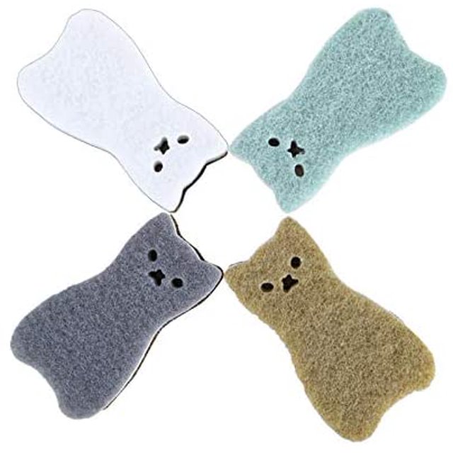 Jinsinto Éponge à Récurer de Cuisine Résistante aux Rayures Éponge à Récurer Multifonctionnelle Trois Couches en Forme de Chat (Lot de 4) (Chat)
