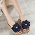 thumbnail image 2 of Fesfesfes Platform Slides Women's Summer Woven Flip-flops Navy Blue Flower Pearl Flat Beach Sandals 5.5(36), 2 of 8