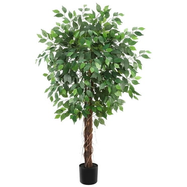 Artificial Ficus Tree,Tall Fake Ficus Silk Tree with Natural Wood Trunk in Plastic Nursery Pot for Indoor Outdoor House Living Room Office Garden Decor (5ft)