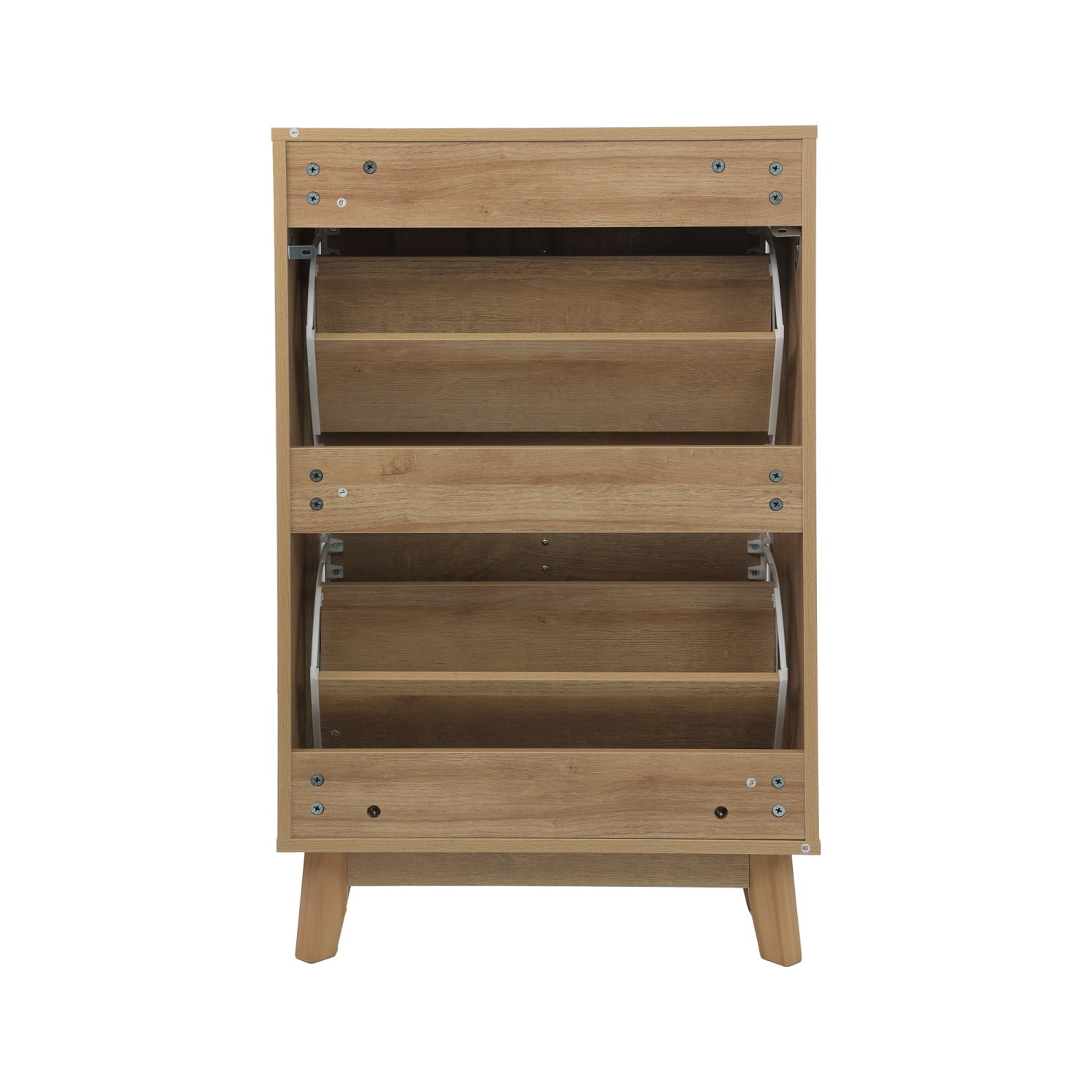 Hommoo 23.6-inch Modern Entryway Shoe Cabinet with Flip-Down Tilt-Out Compartment, Adjustable Shelves & Anti-Tip Kit, Freestanding Shoe Rack for Hallway or Mudroom, Oak