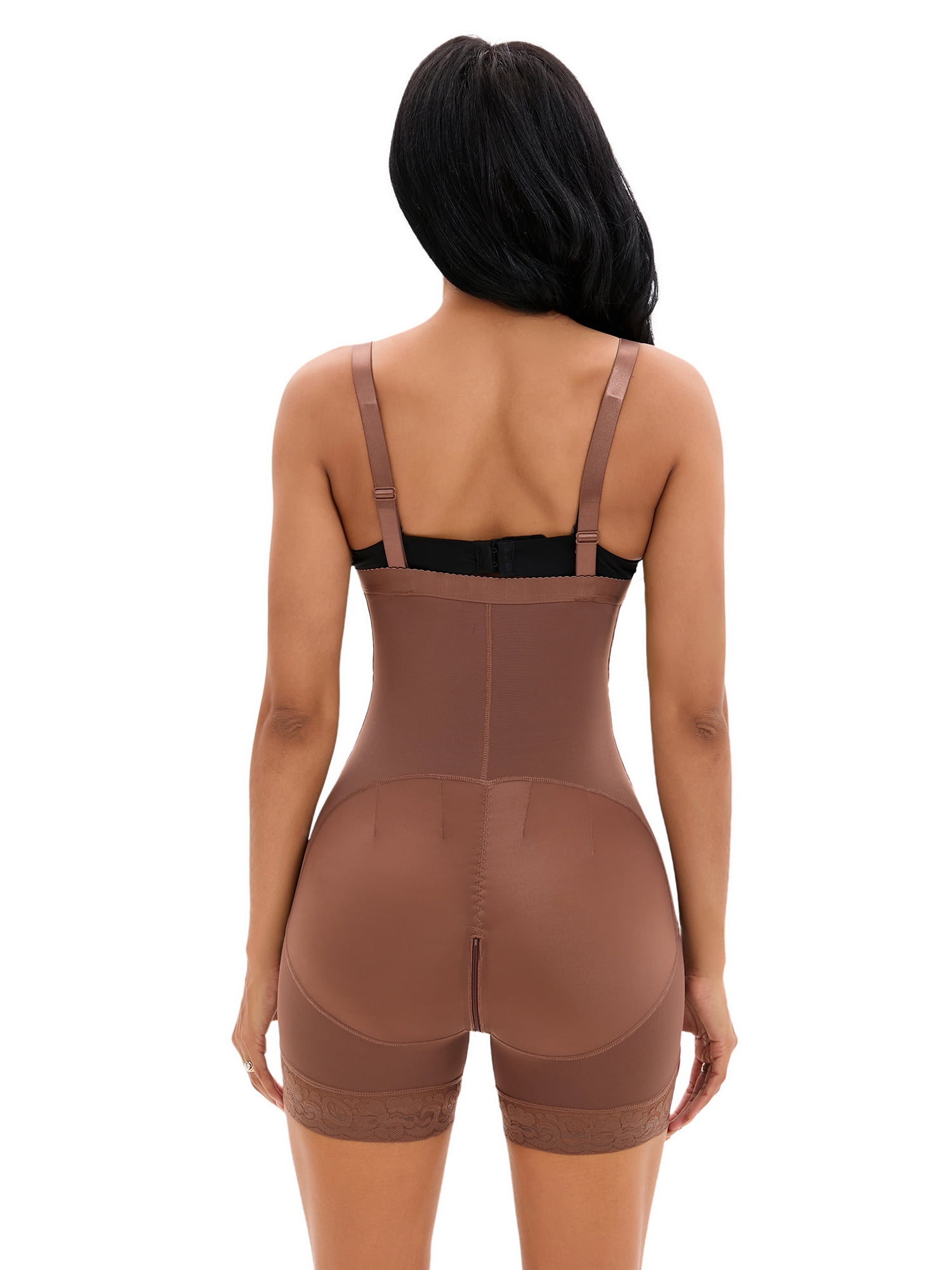 DARING DIVA Women's Cami Front Hook Thigh Slimmers Shapewear Bodysuits Brown M