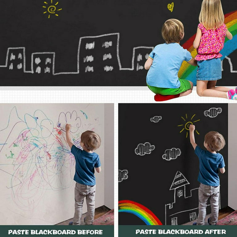 Miuline Chalkboard Wall Sticker Decal Roll 60x200cm, 5 Chalk Cloth Included Blackboard  Paint Alternative Adhesive Board Peel Stick Vinyl Wallpaper 