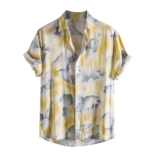 Chemises pour Hommes Manches Courtes Chemise Hawaïenne Manches Courtes Plage Patchwork Été Décontracté Bouton Col Rabattu Chemises en Lin Manches Courtes Chemises Décontractées Manches Courtes