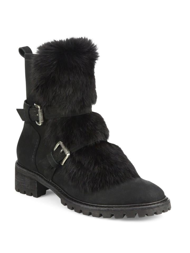 black combat boots with fur