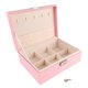 thumbnail image 4 of Caja de almacenamiento de joyas de doble capa con partición desmontable, caja de exhibición de joyas de PU para collares y anillos, color rosa, 4 of 10