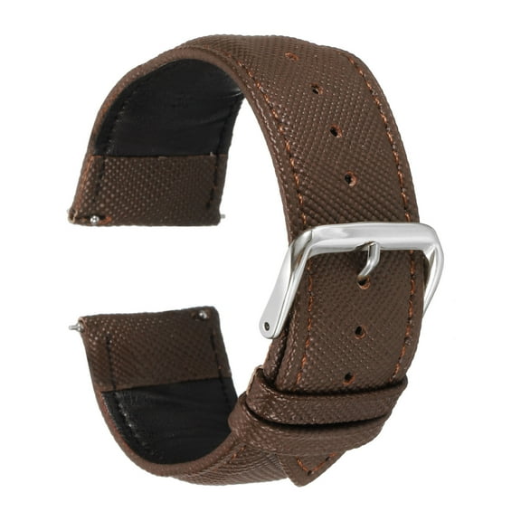 Uxcell Leather Watch Bands 24mm Thin Grain Replacement Cowhide Leather Strap Women Men Watch Strap, Brown Silver Tone