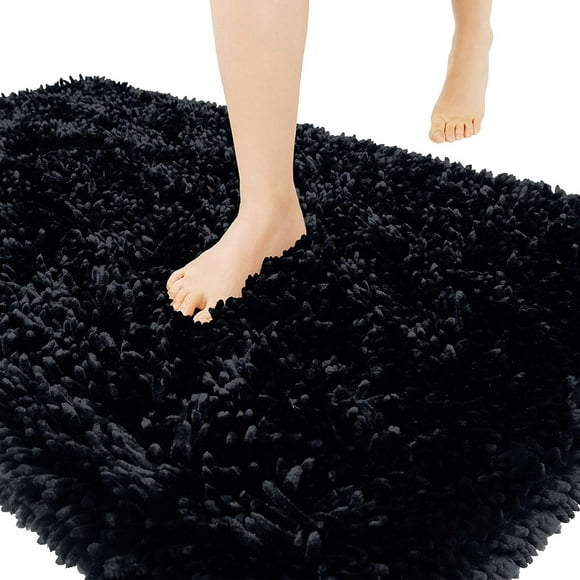 CPDD Luxury Chenille Bath Rug, Extra Soft and Absorbent Shaggy Bathroom Mat, Machine Washable, Non-Slip Plush Rugs Carpet for Tub, Shower, and Bath Room, 24 x 17 Inches, Black Black 24 x 17 Inch
