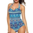 thumbnail image 4 of FKELYI American Tribal Blue Geometric Print Women's V Neck Swimwear One Piece Swimsuit with Soft Pad Tummy Control Bathing Suits Halter Monokini for Lady Summer Swimming, M, 4 of 6