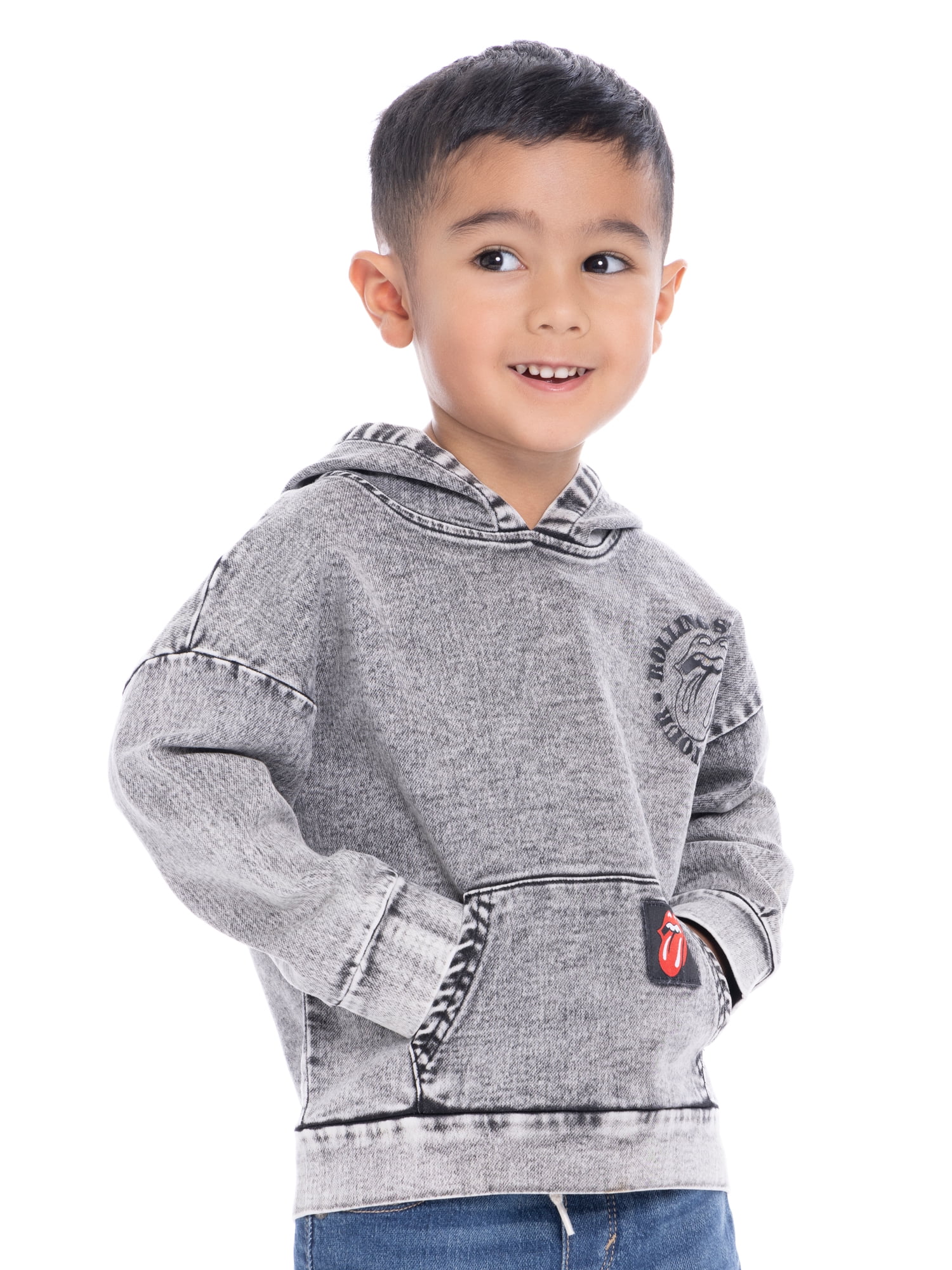 Rolling Stones Toddler Boys Mineral Washed Denim Graphic Hoodie, Sizes 12M-5T