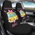 thumbnail image 4 of XYZCANDO 2 Pack Car Front Seat Covers for Interior Automotive Accessories Stretchy Breathable, Van Sedan SUV Car Seat Covers, Pink Bow Bus Print, 4 of 10