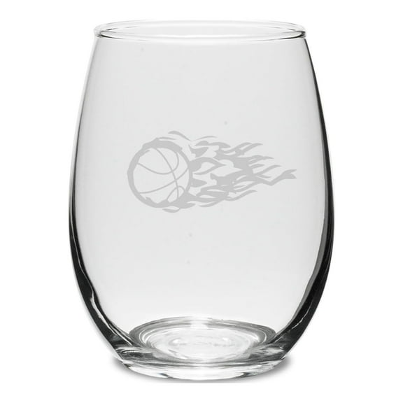 Flaming Basketball Swing 15 oz. Deep Etched Stemless Wine Glass