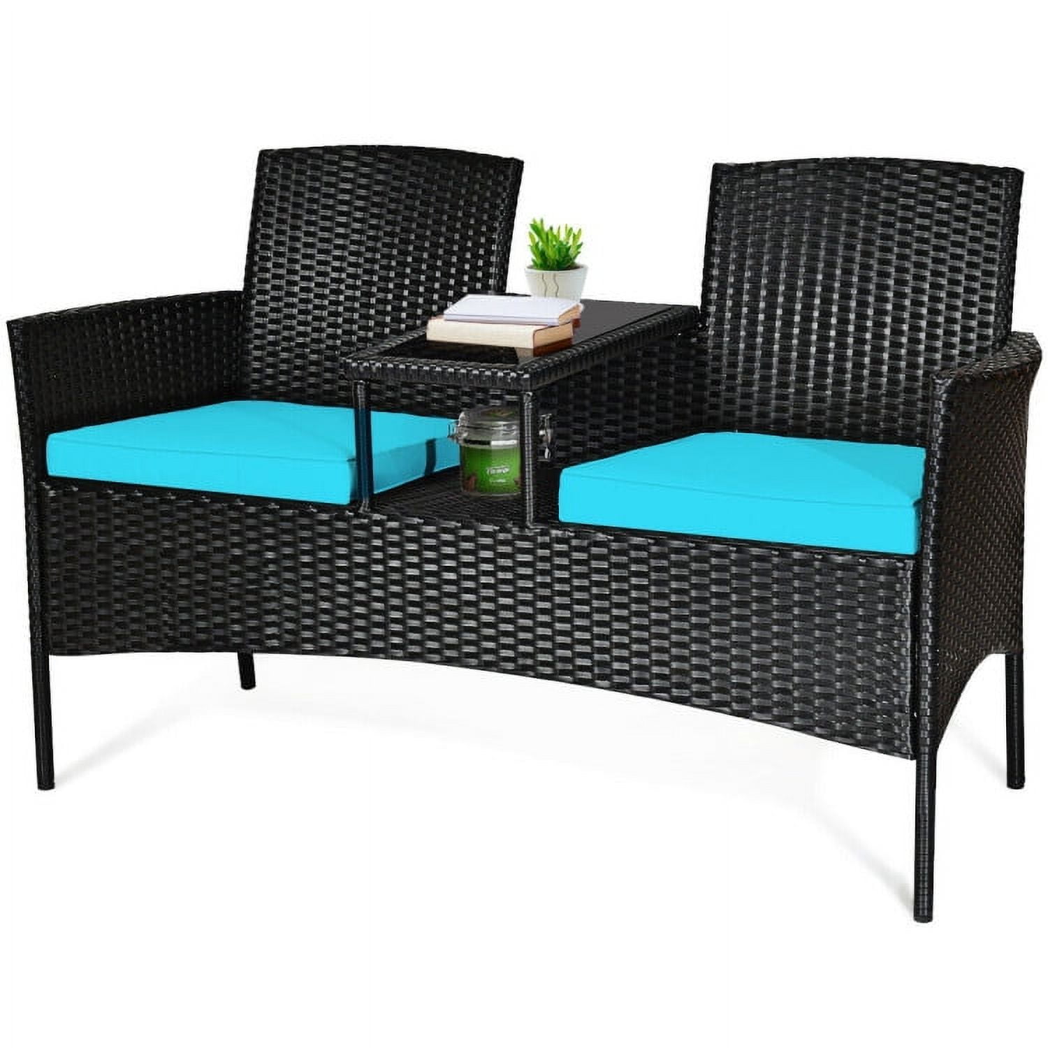 Aimee Lii Modern Patio Conversation Set with Built-in Coffee Table and Cushions, Balcony Chair, B-Turquoise