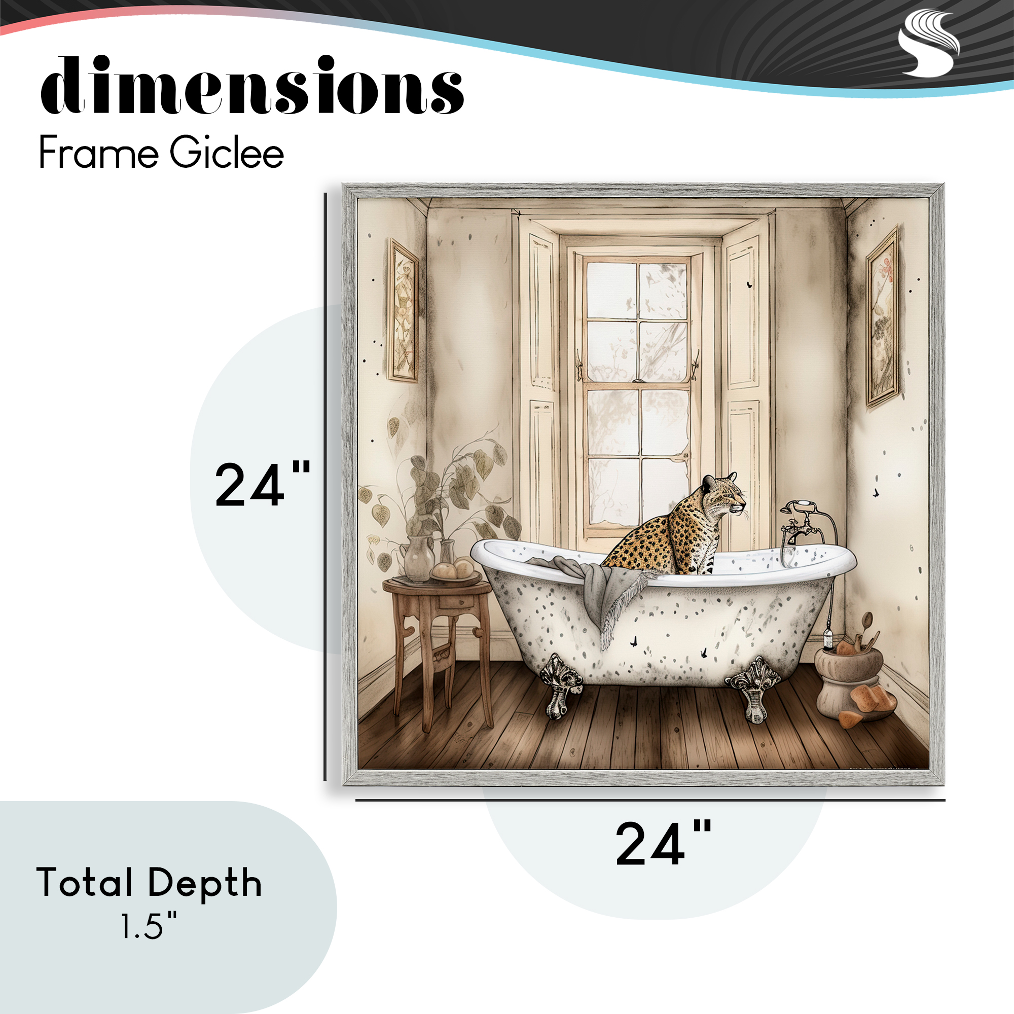 Neutral Leopard Bathtime Gray Framed Giclee Art, design by Sasha