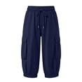 thumbnail image 5 of Karymi Jean Shorts Womens Cargo Capri Pants, Elastic Drawstring Waist Multi Side Pockets Jogger Cropped 3/4 Length Casual Outdoor Hiking Trousers, 5 of 6