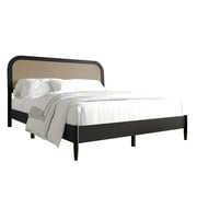 Castle Place Rattan Wooden King Platform Bed, Black