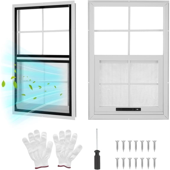 Rugerasy 2 Pack 18x27 Inch Sliding Shed Windows, Aluminum Frame