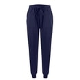 thumbnail image 4 of Women Sweatpants Cotton MIUOWANP Women'S Solid Color Overalls Women'S Casual High-Waisted Drawstring Pocket Sweatpants Navy XXL, 4 of 4
