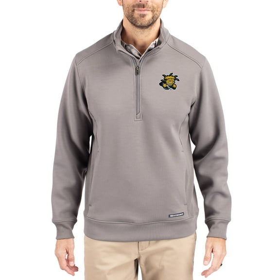 Men's-Cutter & Buck Gray Wichita State Shockers Roam Eco Recycled Quarter-Zip Pullover