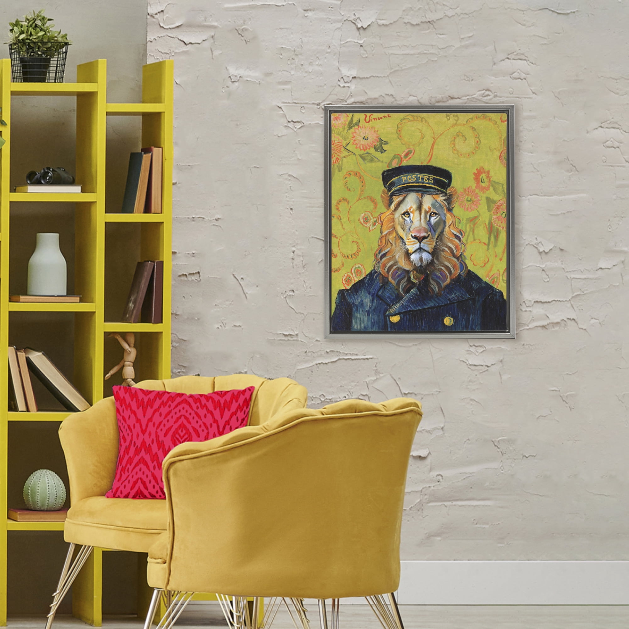 Stupell Industries French Lion Postmaster Gray Framed Floater Canvas Wall Art, design by Grotto Studios