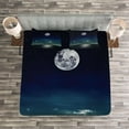thumbnail image 3 of Ambesonne Ocean Quilted Bedspread Set 3 Pcs, Full Moon in the Sea, Queen Size, Black Navy, 3 of 3