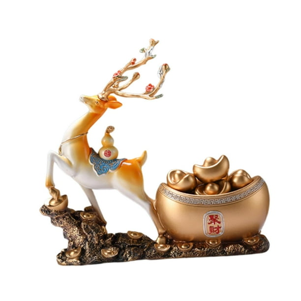 Figura de ciervo, estatua con base, hecha a mano, decoración de mesa para mueble de TV o naranja con yuanbao