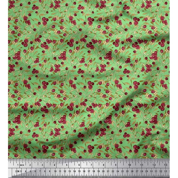 Soimoi Cotton Duck Fabric Leaves & Berries Fruits Print Sewing Fabric Yard 42 Inch Wide