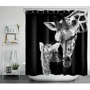 HVEST Funny Giraffe Shower Curtain Black and White Wild Animal with Black Backdrop Modern Farmhouse Shower Curtains for Bathroom, 70x69 Inches Waterproof Polyester Fabric Bath Curtain with Hooks