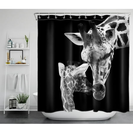 HVEST Funny Giraffe Shower Curtain Black and White Wild Animal with Black Backdrop Modern Farmhouse Shower Curtains for Bathroom, 70x69 Inches Waterproof Polyester Fabric Bath Curtain with Hooks