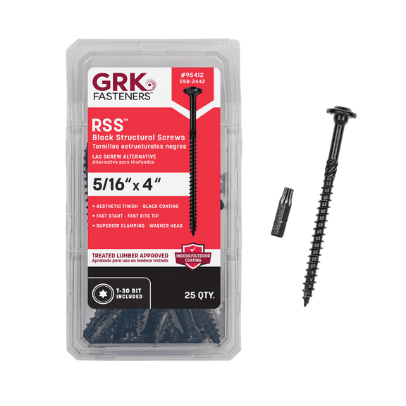 95412 RSS 5/16 x 4 in. - Black Screws 25pk