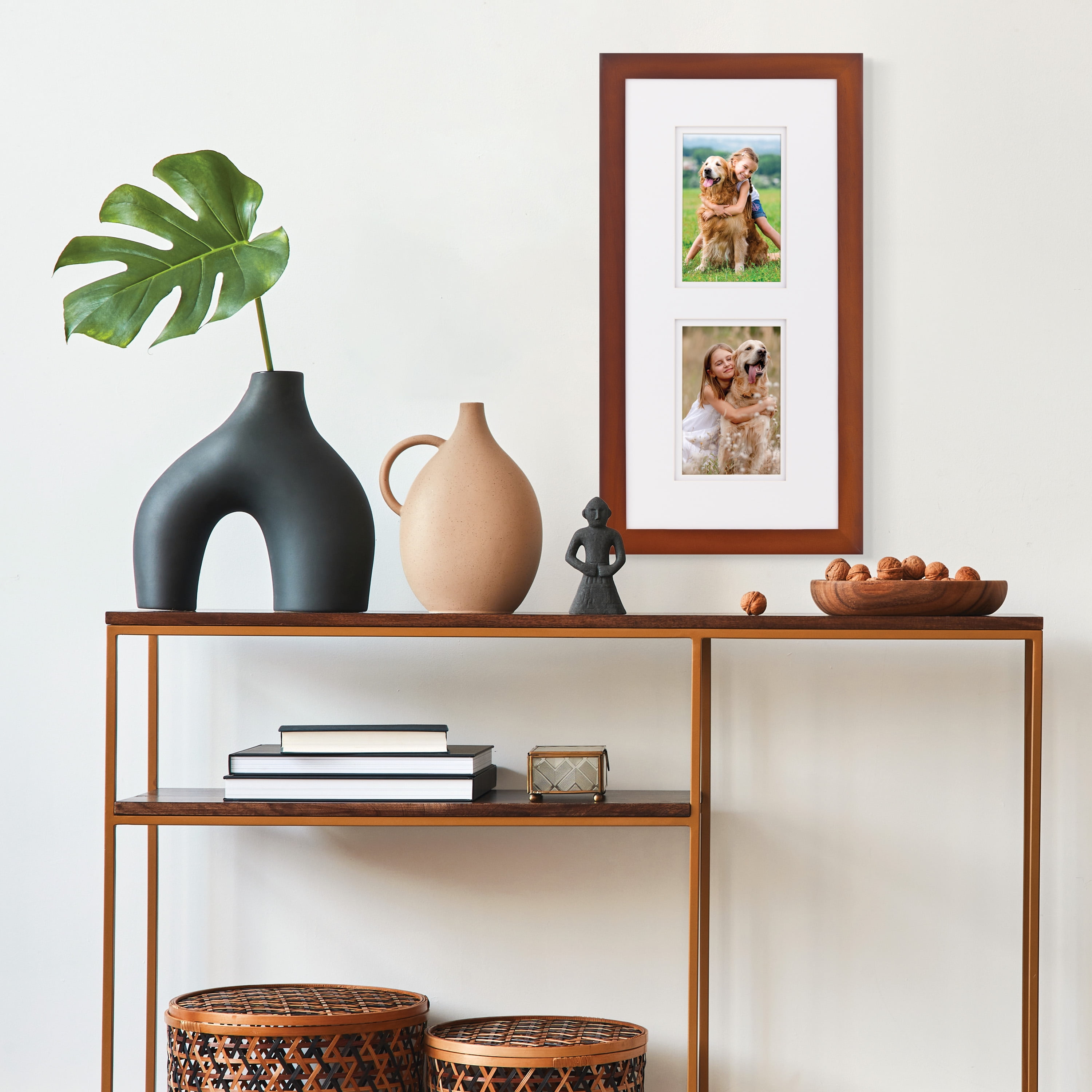 Gallery Solutions - 10"x20" Walnut Rectangular Photo Frame Wall Mount, for 5"x7" Pictures