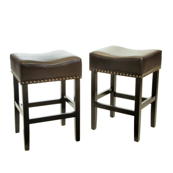 GDF Studio Ogden Contemporary Bonded Leather 26 Inch Backless Counter Stool, Set of 2, Brown and Matte Black