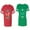 Men Red / Women Green, variant on King Queen Pentagon Emerald Gold Unisex Couple Matching Cotton Jersey style T-Shirt Contrasting stripes on sleeves (Men Red / Women Black) (Men S / Women S)