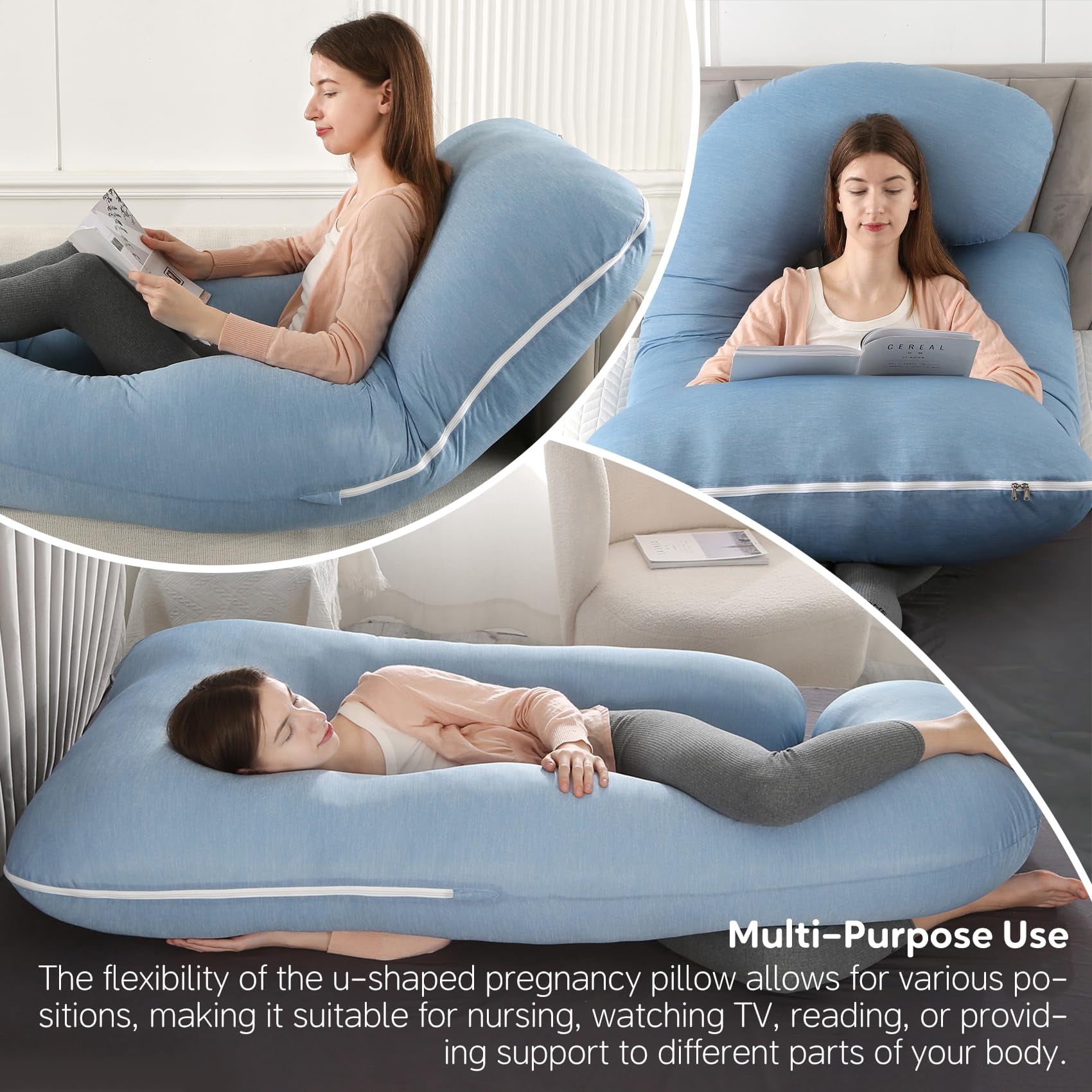 U-shaped Pillow For Sleeping  Full Body Support & Belly - 65 Inch Maternity With Machine Washable Cover |
