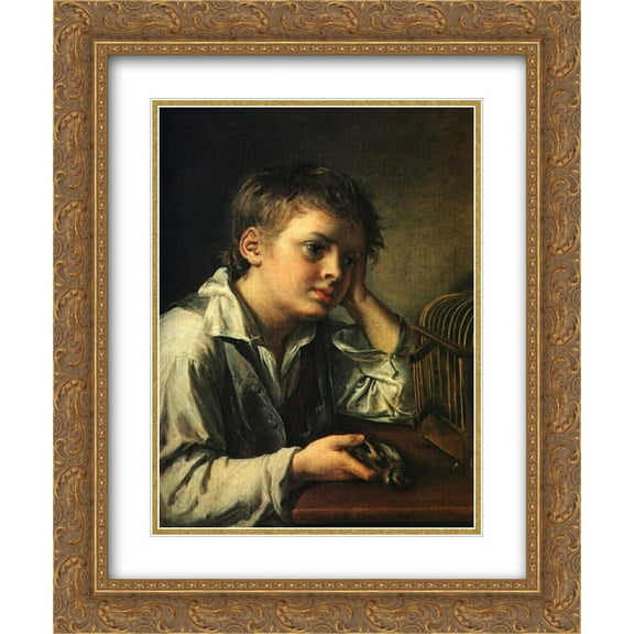 Vasily Tropinin 2x Matted 20x24 Gold Ornate Framed Art Print 'Boy with a Dead Goldfinch'