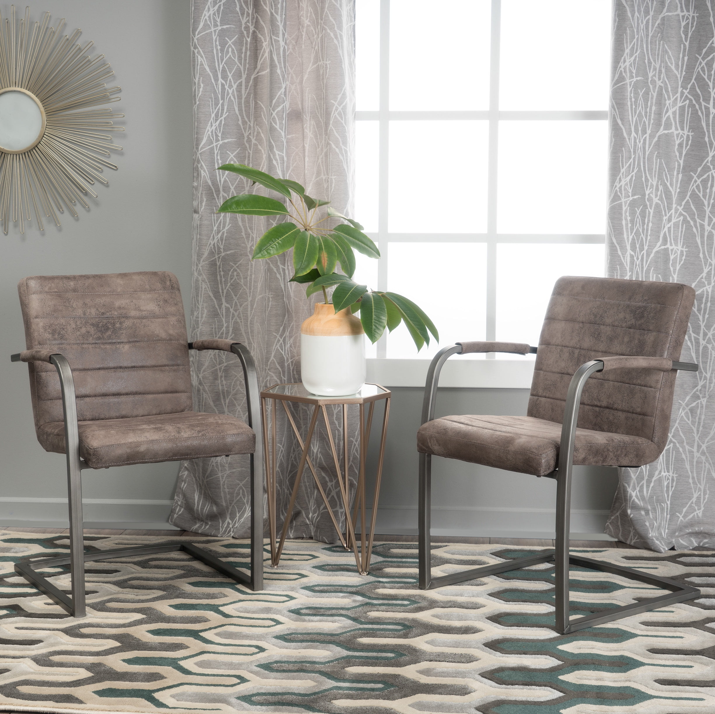 Noble House Harrison Greyish Brown Microfiber Modern Arm Accent Chairs Set Of 2 Walmart Com Walmart Com