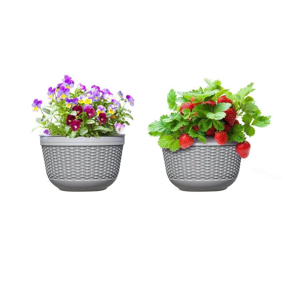 Set of 2 Pcs Hanging Planters Outdoor Hanging Basket Plastic Flower Pot Plants Holder Hanger for Balcony Fence Wall Mounted