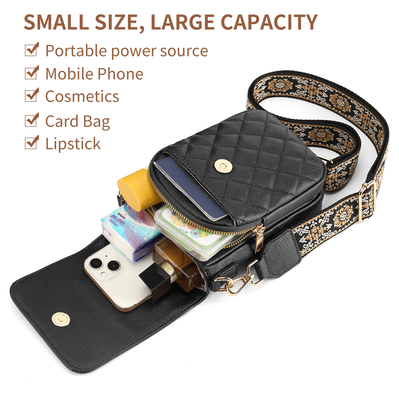 KALUNMA Crossbody Bags for Women Trendy Leather Triple Compartment Cell Phone Shoulder Wallet Purses with Card Slots