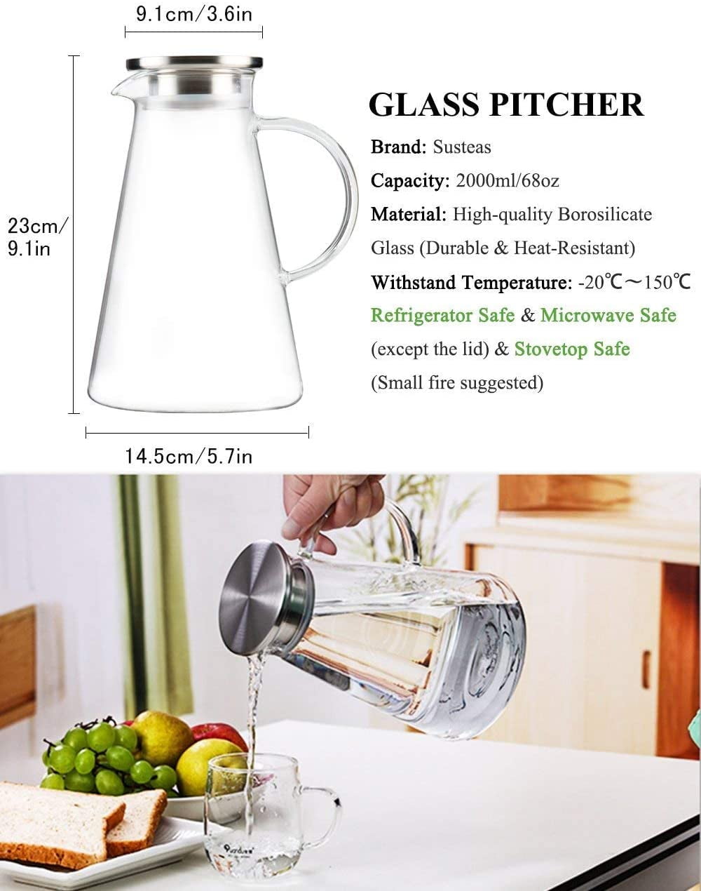 UPKOCH Stainless Steel Pitcher with Lid Juice Container Milk Jug Water  Bottle Pitcher with Lid Glass Water Pitcher Tea Pitcher Milk Jugs with Lids  for