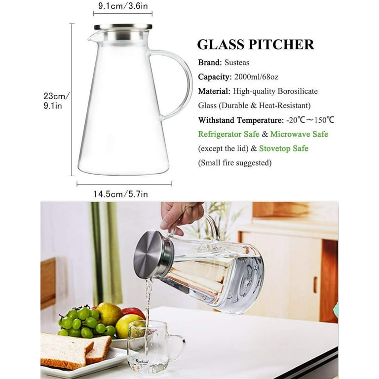 Sliner 2 Pcs 2.3 L Plastic Water Pitcher with Lid Water Carafe with Lid  Square Water and Iced Tea Pitcher Juice Containers with Spout Tea Jug for