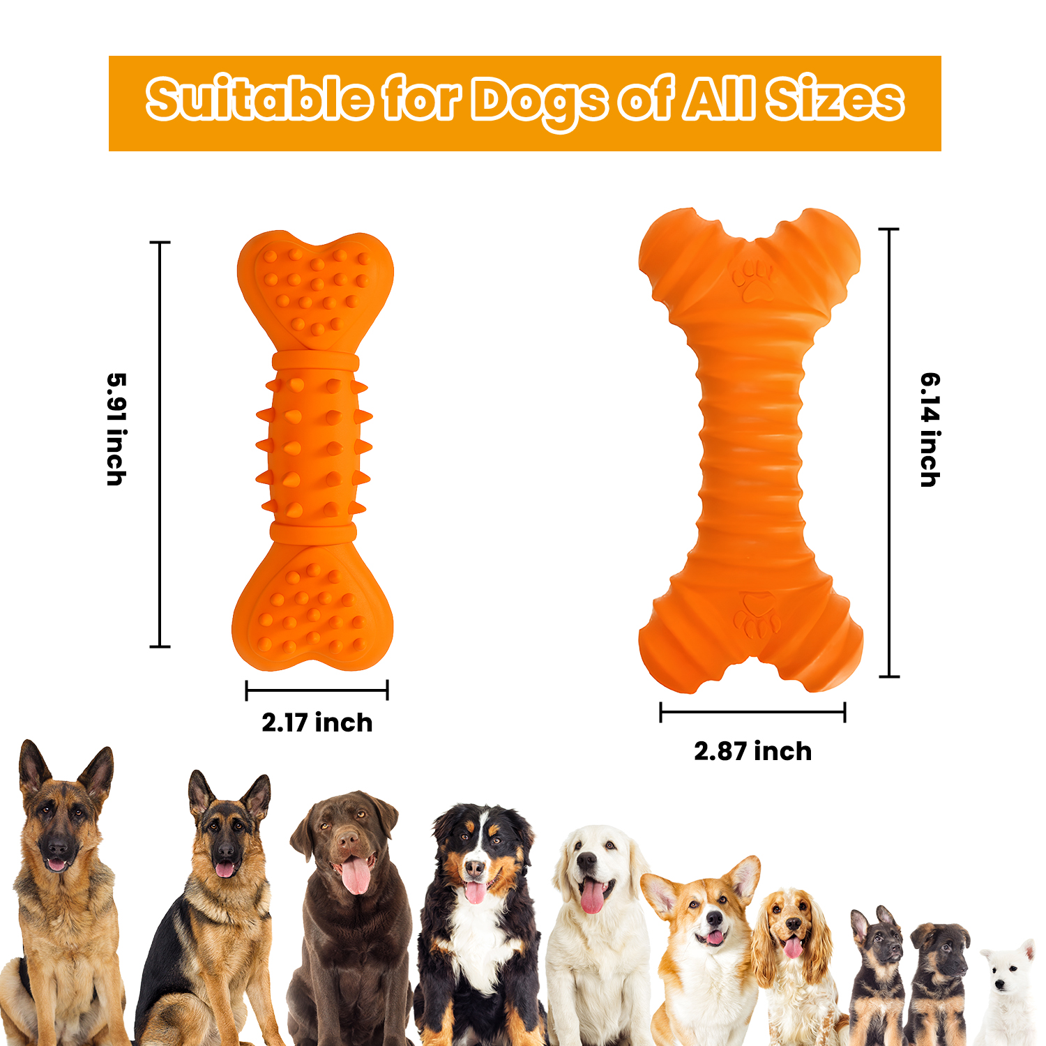 Dog Toy for Aggressive Chewers, Interactive Rubber Bone Dog Chew SqueakerToys for Large Dogs Teeth Cleaning (2 pack)