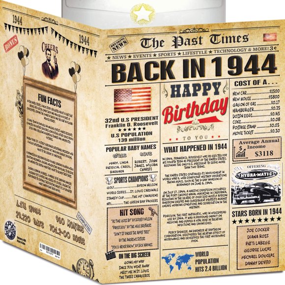 Tarjeta de cumpleaños vintage Back2Time para 82 años, grande 10 x 19 cm