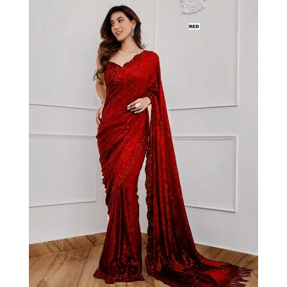 Bollywood Blockbuster Georgette Saree with 5MM Sequins & Silk Blouse