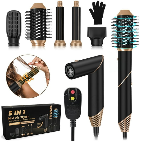 Hair Dryer Brush & 5 in 1 Hair Styler, High-Speed Negative Ionic Hair Dryer Fast Drying, Multi Hair Styler, Professional Blow Dryer Brush for Curling Volumizing Straightening Styling