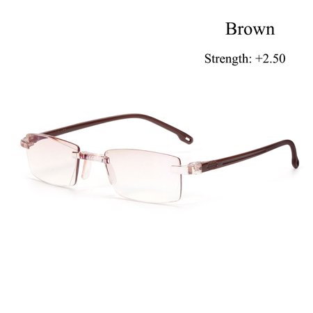 Unisex Diamond-cut Rimless Gaming Presbyopia Eyewear Anti Blue-ray Reading Glasses Radiation Protection BROWN STRENGTH 2.50