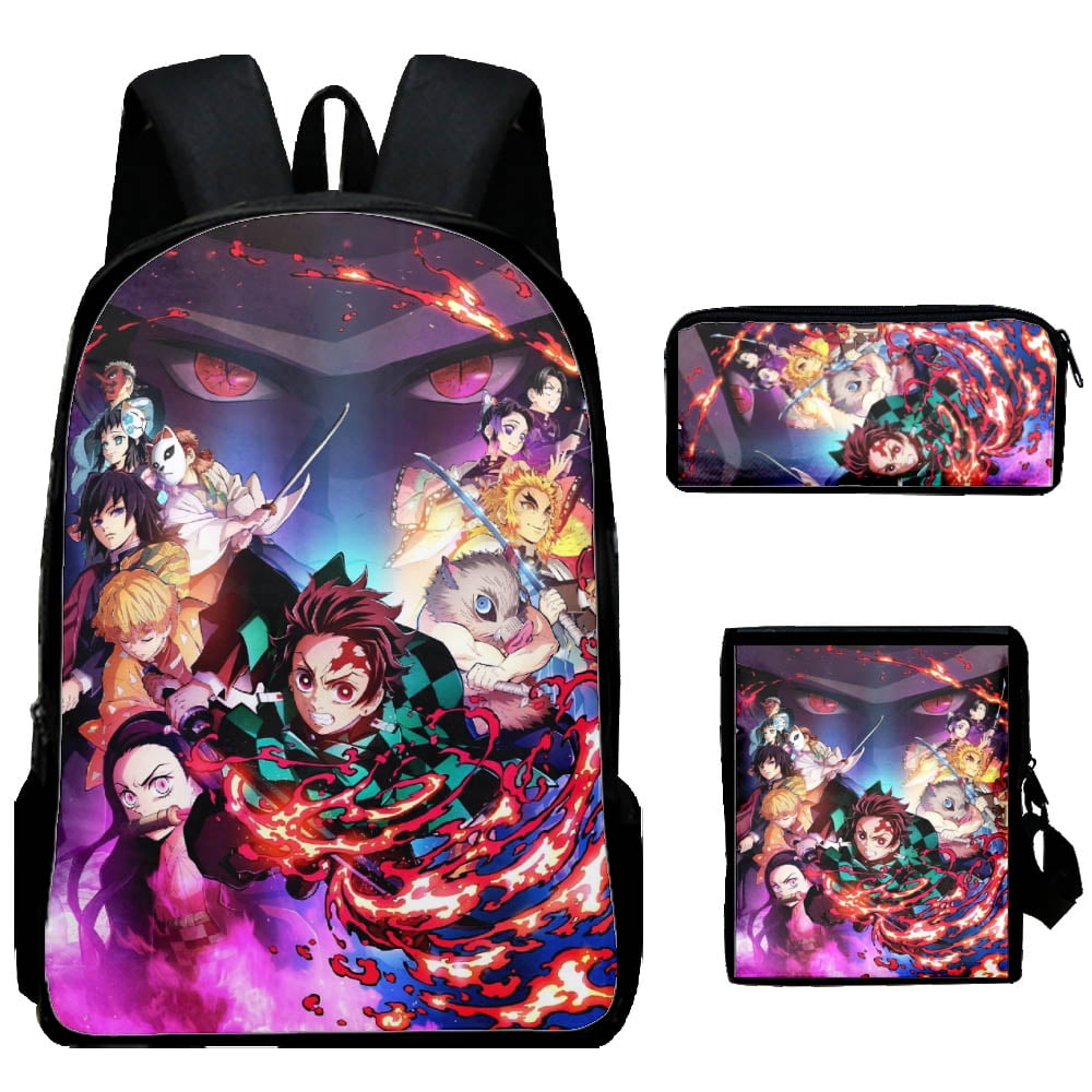 3Pcs/Set Anime Laptop Schoolbag Slant Demon Slayer Backpack Creative Super  Anime 3D Printed+Shoulder Bags with Pencil Case Back to School Gifts 