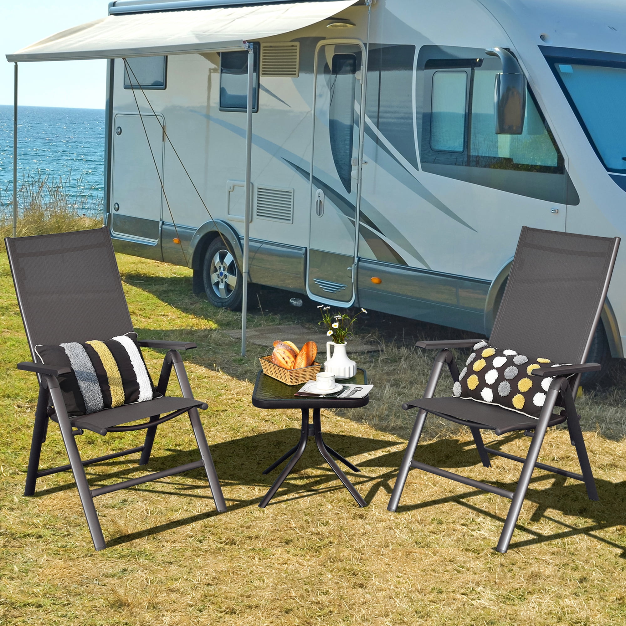Gymax Outdoor Dining Chair - Aluminum - Set of 2 - Folding - Black