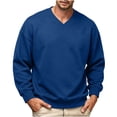 thumbnail image 2 of Zylanna Men's Big & Tall Long Sleeve Sweatshirt, V-Neck Solid Color Fall and Winter Loose Fit Casual Pullover Tops for Daily Wear Blue, 2 of 9